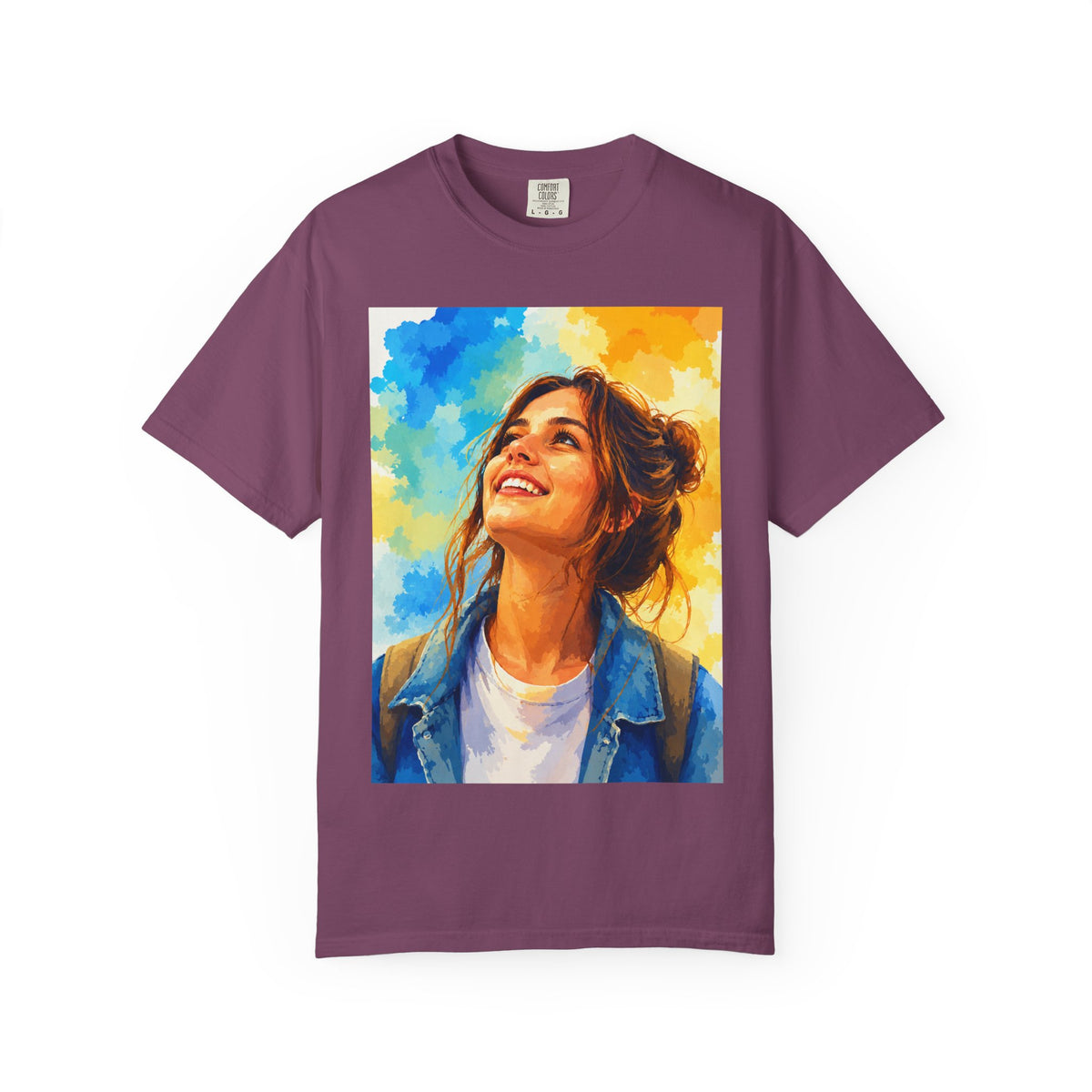 Camiseta con retrato — Ilustración de una mujer sonriente y colorida