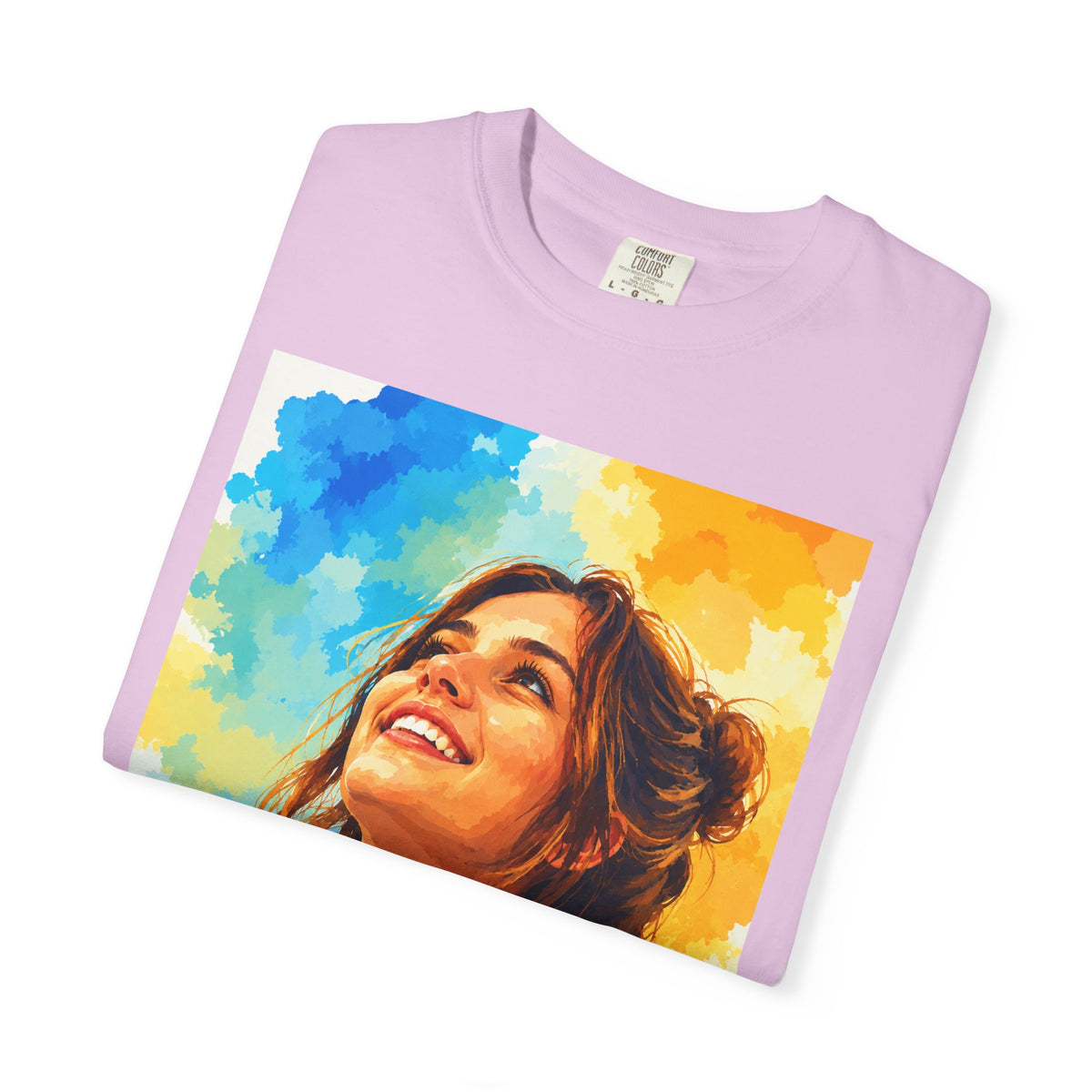 Camiseta con retrato — Ilustración de una mujer sonriente y colorida